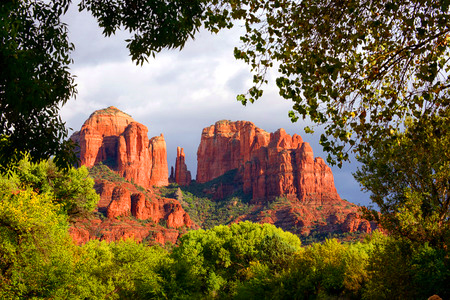 47349171 - trees framing cathedral rock vortex in sedona, arizona